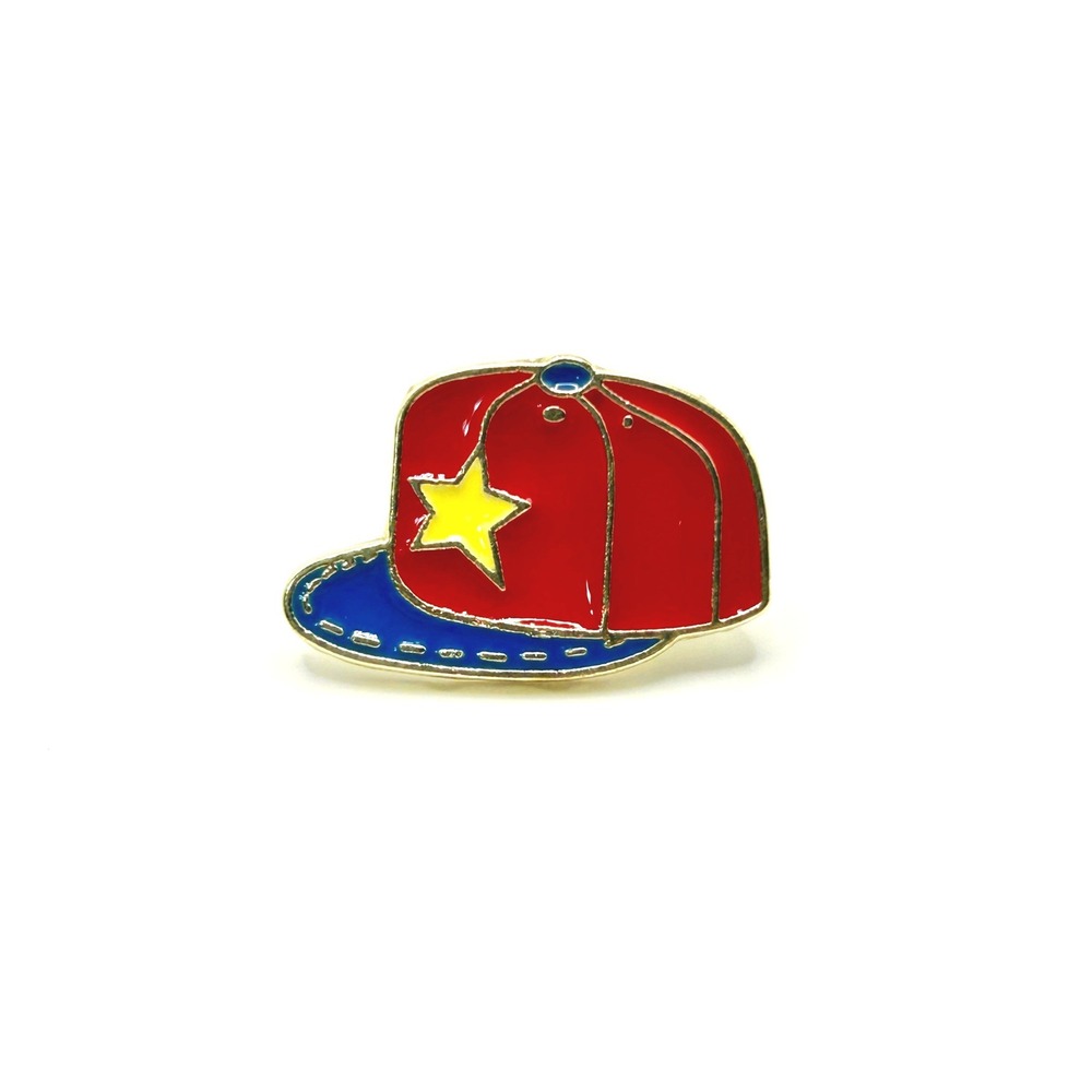 Baseball Cap Enamel Lapel Pin OS Red Blue Yellow Star Hat Accessory Skate Style